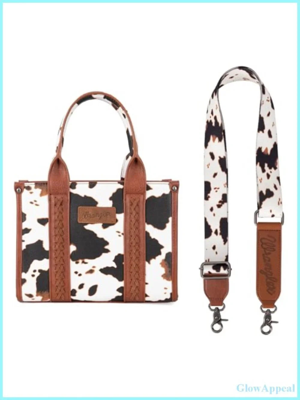 Cow Print Faux Leather Tote Satchel with Signature Strap for Women